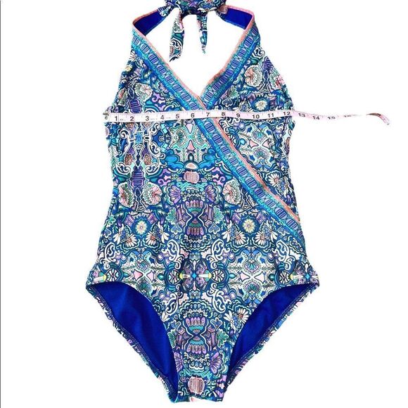 Laundry By Shelli Segal Boho Pattern Tie Neck Swimsuit - Picture 5 of 11